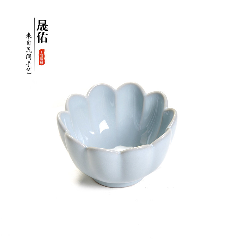 陶瓷功夫茶具莲花天青汝窑小号茶洗家用水盂茶碗盏毛笔洗茶道零配
