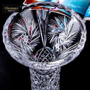 弗莱文茨精刻手工工艺水晶玻璃花瓶办公室插花装饰摆件透明花瓶
