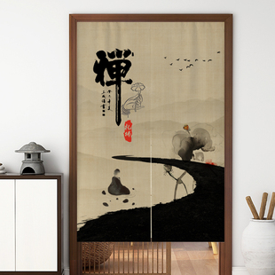 中式禅意门帘 茶室布帘子遮挡帘免打孔房间卧室厨房装饰挂半帘