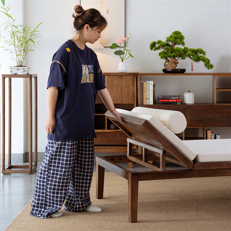 实木沙发床一体两用折叠中式贵妃榻书房床坐卧单人榻榻米躺椅按摩