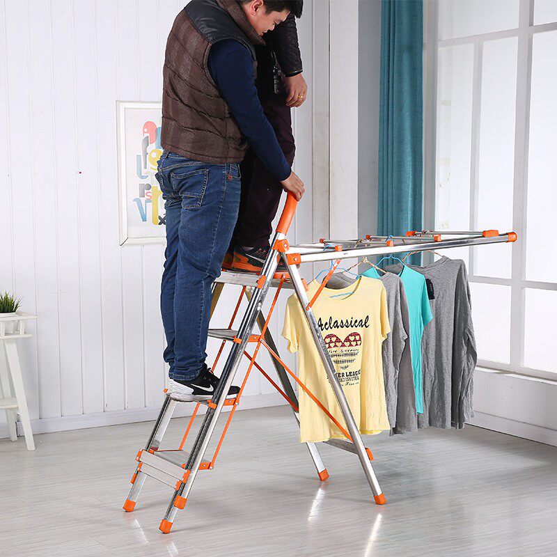 家用梯子折叠晾衣架室内多功能两用晾晒楼梯加厚伸缩不锈钢人字梯,居家日用,家用梯,淘宝优惠券,粉丝福利购,淘宝优惠卷