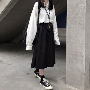 百思朵山本风暗黑系女装套装酷白色衬衫上衣配半身裙学生长裙子秋