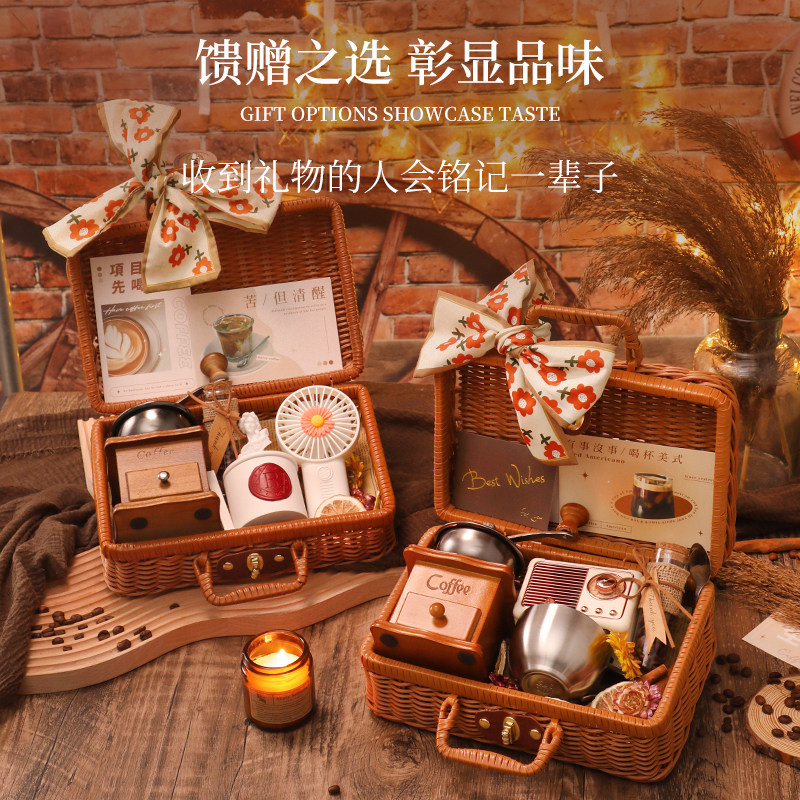 手磨手摇手压咖啡机送人咖啡豆研磨机一体小型家用便携式礼盒套装