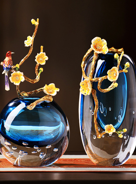 轻奢琉璃花瓶摆件高级感水晶玻璃客厅玄关酒柜摆设高档家居装饰品