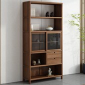 新中式 博古架立柜书架格子茶叶柜展示柜茶边柜高柜实木榆木胡桃色