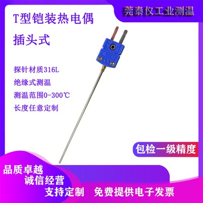 N型K型E型J型T型插头式0.5mm探针式高精度可弯曲实验室铠装热电偶
