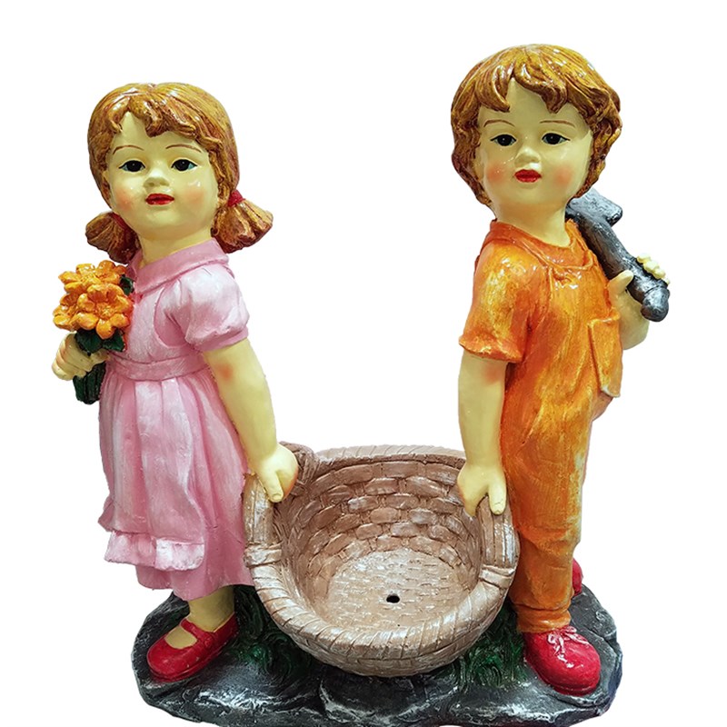 庭院花园草坪玻璃钢摆件摆设欧式人物装饰抬筐小情侣多肉花盆花篮
