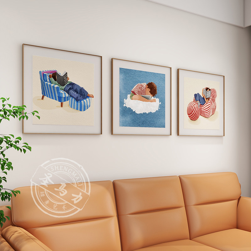 爱读书的大人孩子儿童房装饰画卧室床头客厅沙发壁画书房看书挂画