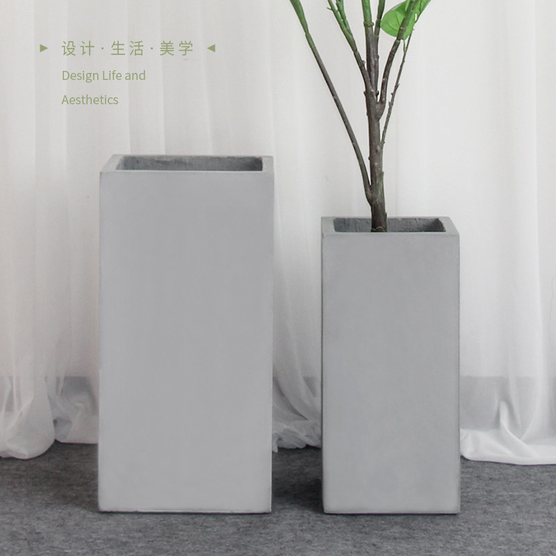 北欧方形水泥花盆长镁泥特大号花盆创意简约家用阳台绿植花卉高方