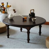 黑不二柚木小茶桌 侘寂风全实木飘窗台榻榻米阳台家用复古民宿茶