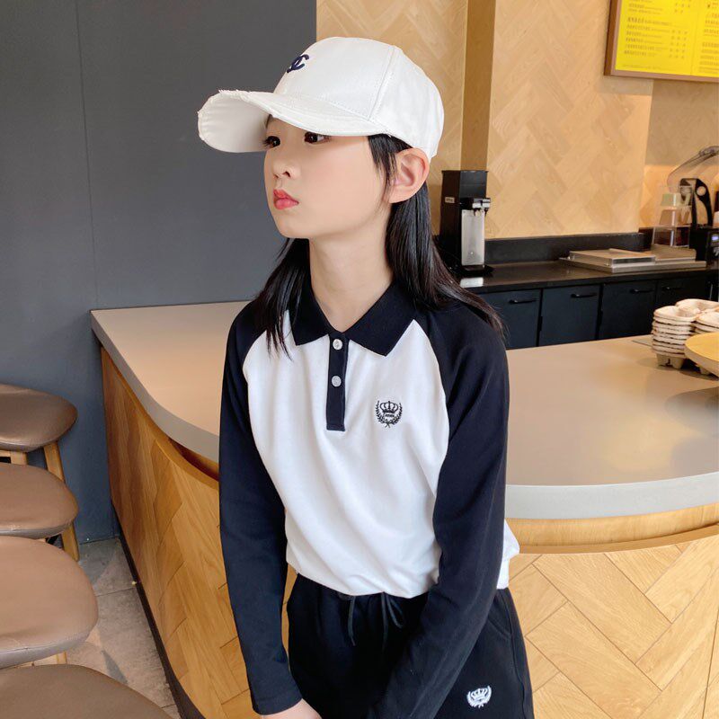 儿童长袖POLO衫学院风2024春秋款新男女童长袖T恤翻领中大童洋气