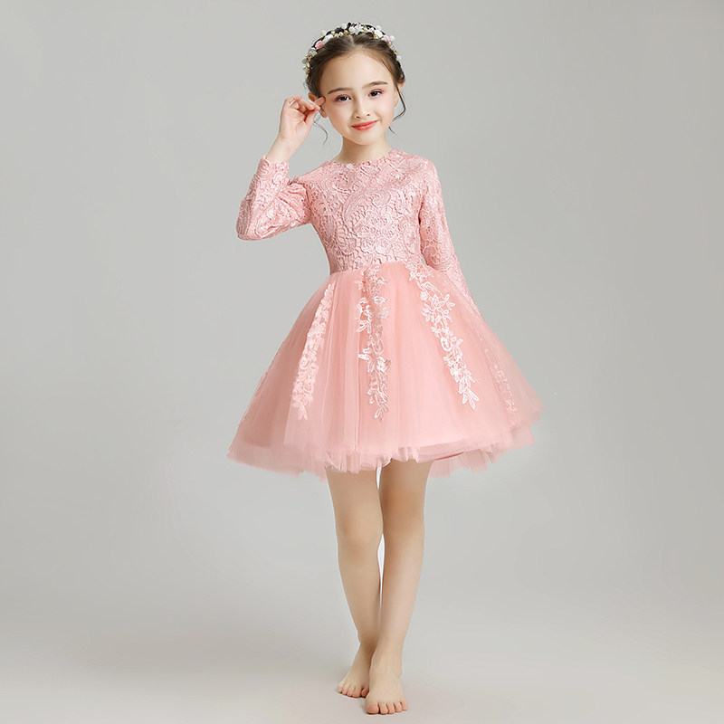 花童礼服女童婚纱公主裙儿童小主持人蓬蓬钢琴演出服长袖加绒洋气