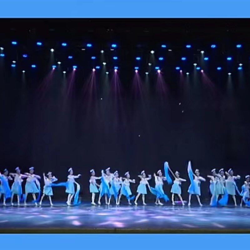 六一儿童服装演出服蓝色扇子舞烟雨鹤桥表演服少儿群舞舞蹈服