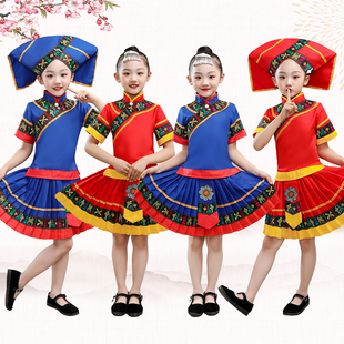 新款女童少数民族服装三月三儿童壮族演出服女苗族彝族侗族舞蹈服