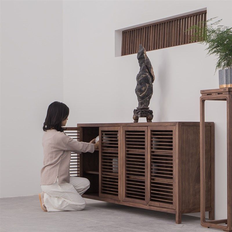 叙木新中式餐边柜黑胡桃实木边柜玄关柜简约榆木收纳柜储物柜鞋柜,住宅家具,餐边柜,淘宝优惠券,粉丝福利购,淘宝优惠卷