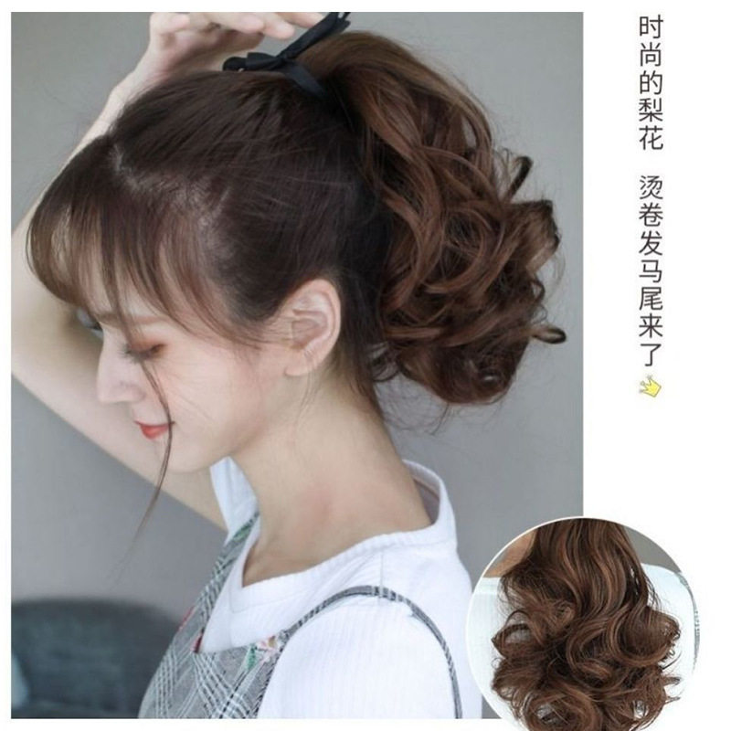 网红假发马尾女长卷发绑带式梨花假马尾辫大波浪逼真中长版假发片