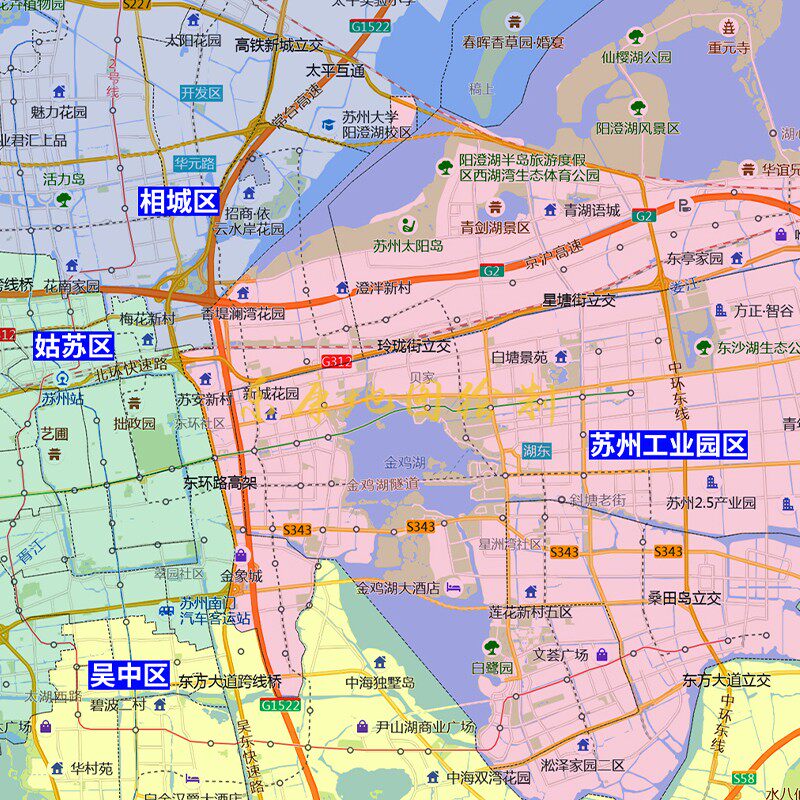 2023新款苏州市地图高清大尺寸办公室挂图可定制城区卫星图电子版