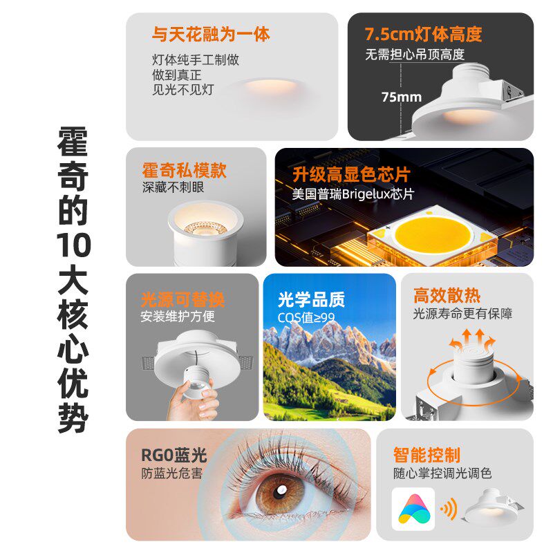 超薄石膏灯嵌入式led客厅无主灯防眩护眼智能筒灯预埋无边框射灯
