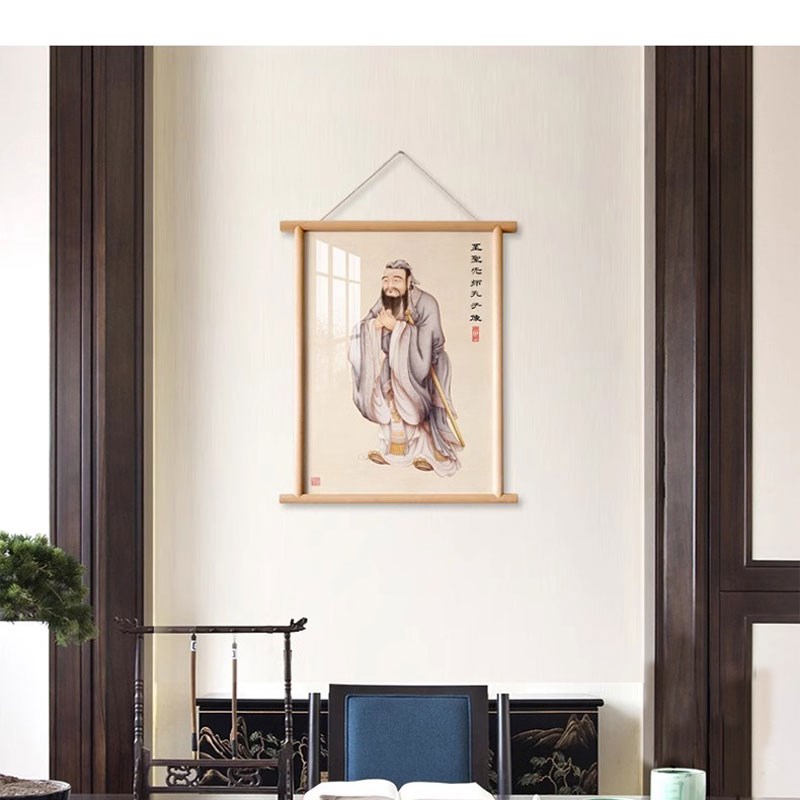 孔子入户玄关圣贤画像挂画卧室茶室孔夫子仁义装饰画国学摆件