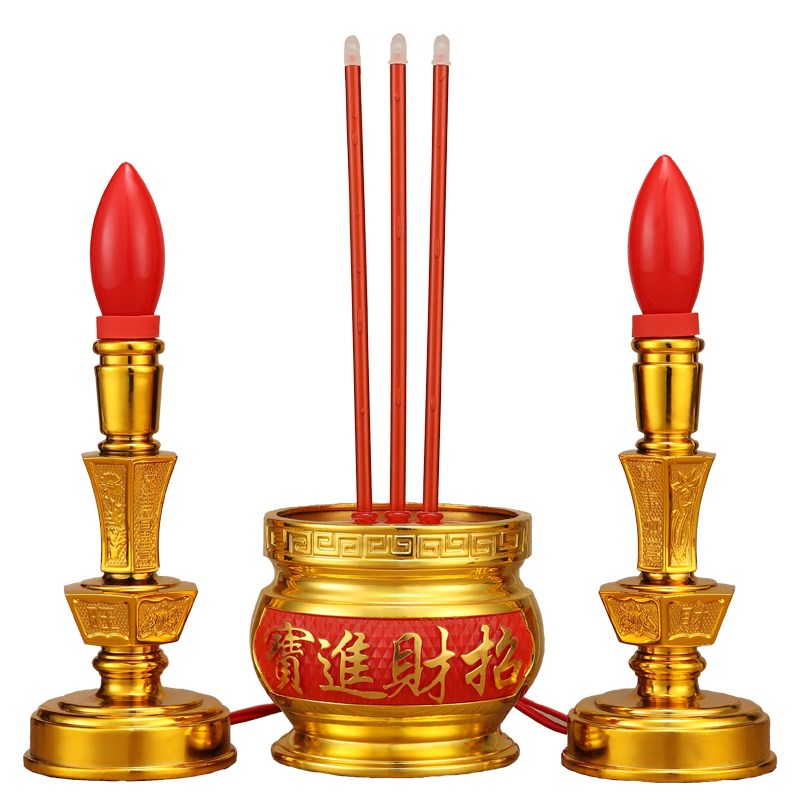 黄铜LED电子蜡烛灯烛台财神长明灯神台灯佛前供灯家用招财灯供灯
