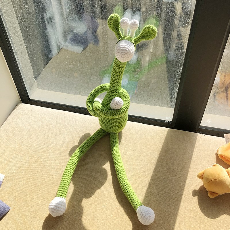创意长颈鹿纱窗帘娃娃捆绑带玩偶抱扣儿童房卡通公仔装饰手工钩织