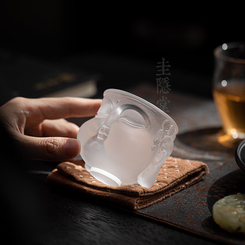 手工佛首琉璃茶杯中式禅意家用主人杯品茗杯个人专用单杯子闻香杯