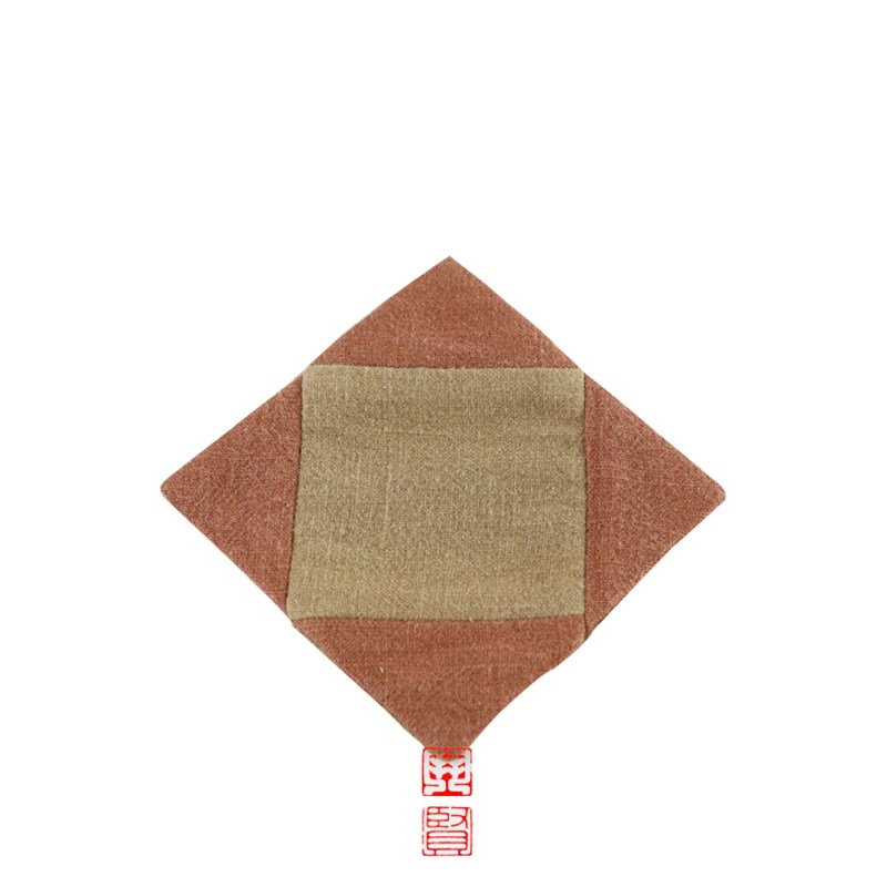 中式禅意复古素色布艺茶杯垫双色拼接吸水隔热布艺双面用茶垫方垫 - 实物图