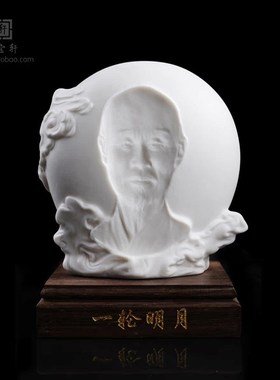 桌面弘一法师头像雕刻摆件德化白瓷陶瓷带灯装饰工艺品摆件