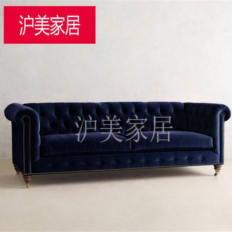 美式乡村布艺沙发整装拉扣客厅北欧小户型轻奢组合转角绒布沙发