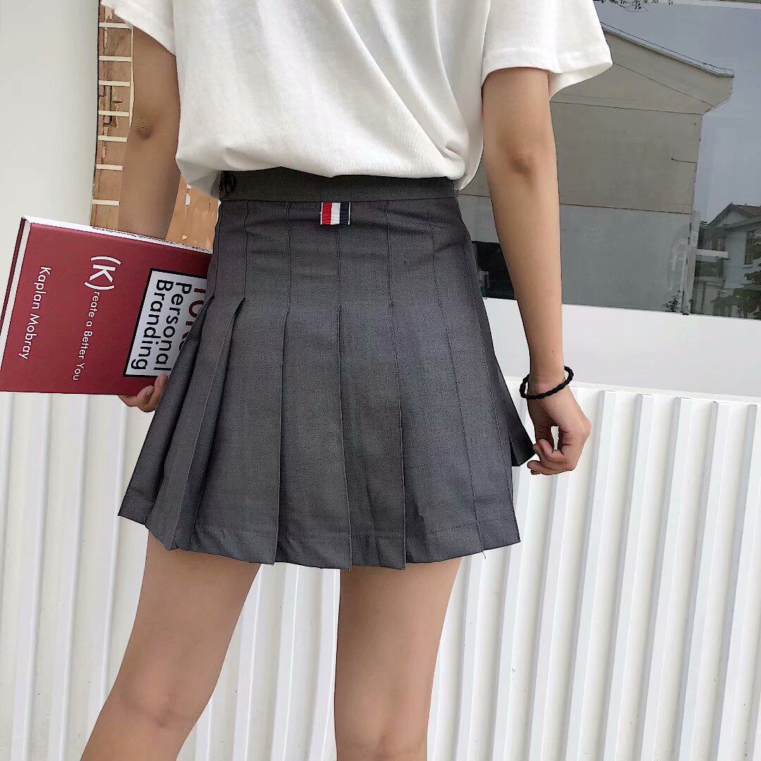 欧美百褶裙春季款前短后长高腰显瘦a字型短裙女半身裙潮西装裙