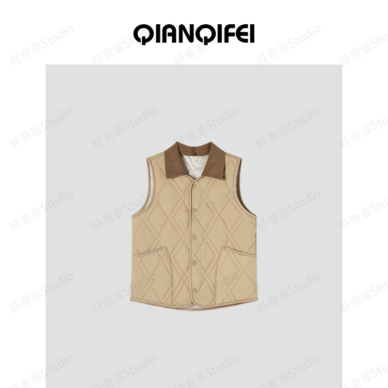 1-23F  新款复古拼接翻领无袖保暖马甲外套 15701,女装/女士精品,马夹,淘宝优惠券,粉丝福利购,淘宝优惠卷