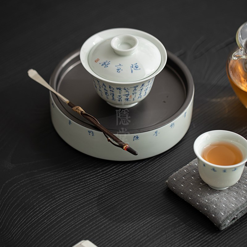 圭隐堂手绘诗词书法盖碗复古手工陶瓷分茶碗家用单个泡茶杯陋室铭