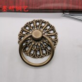 中式 复古大门拔花边镂空单孔拉手拉环黄铜环把手纯铜花边镂空门环