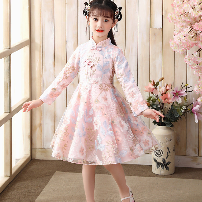 女童旗袍连衣裙春秋新款儿童公主裙洋气长袖小女孩中国风唐装汉服