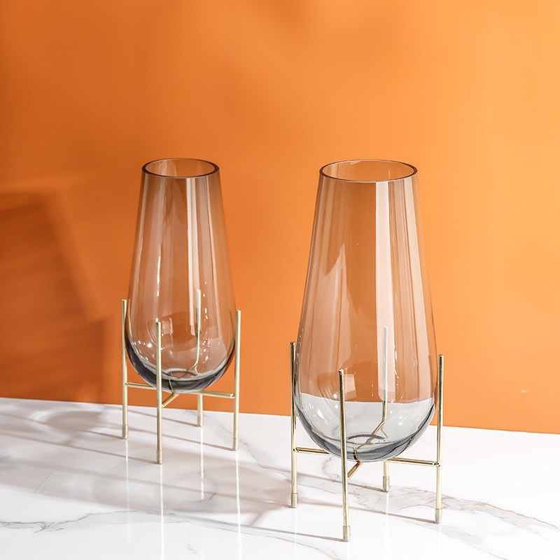 北欧轻奢玻璃透明花瓶客厅插花摆件创意铁艺花瓶水养富贵竹装饰品,家居饰品,花瓶,淘宝优惠券,粉丝福利购,淘宝优惠卷