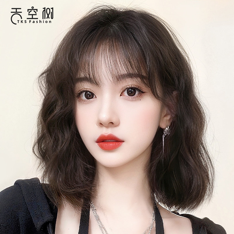假发女全头头套蕾丝款真人发丝轻薄透气短发波波头整顶卷发假发套