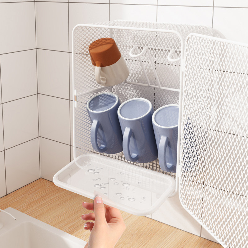 杯子沥水收纳柜置物杯架防尘桌面放水杯玻璃杯茶具架子壁挂免打孔