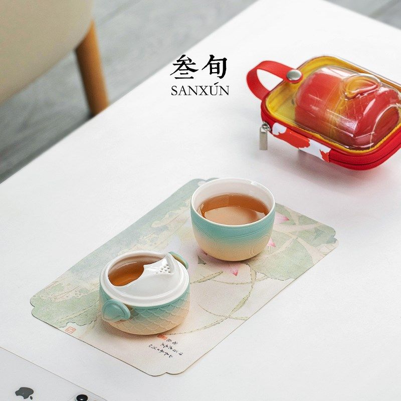叁旬锦鲤快客杯便携式高端旅行茶具喝茶装备泡茶户外一壶一杯套装,餐饮具,旅行茶具,淘宝优惠券,粉丝福利购,淘宝优惠卷