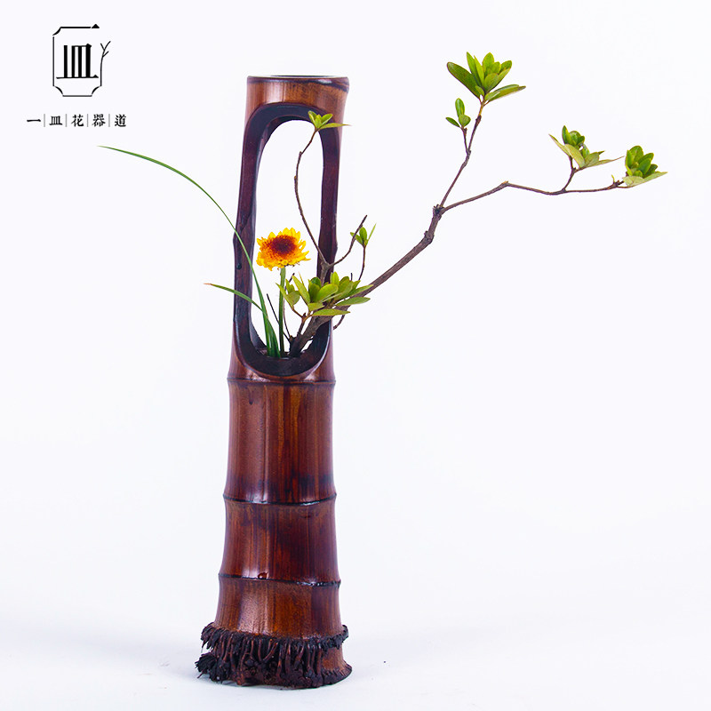 竹篮花篮竹筒中华花艺插花器皿禅意中式剑山插花器花道日式复古花