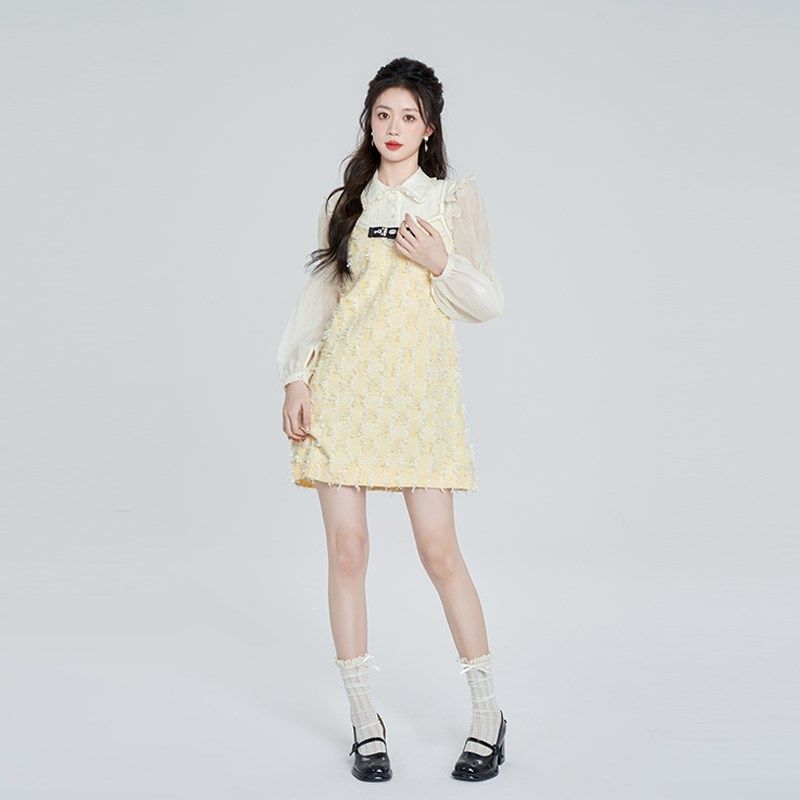黄色流苏吊带甜美连衣裙女春季2024新款高级感衬衫套装裙两件套,女装/女士精品,连衣裙,淘宝优惠券,粉丝福利购,淘宝优惠卷