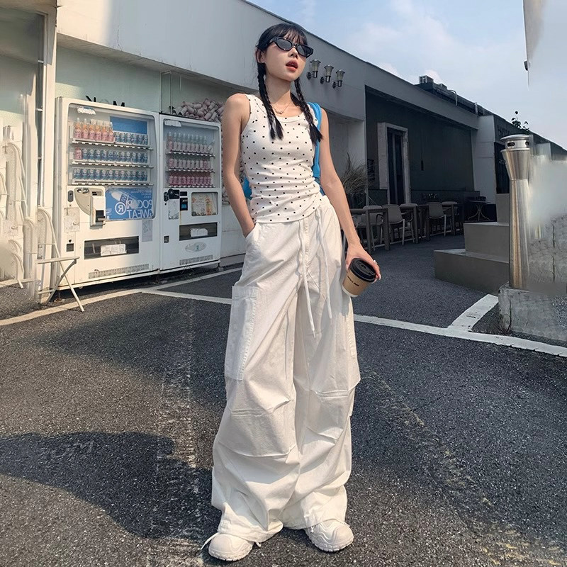 白色工装裤女夏季薄款2024美式休闲宽松显瘦阔腿裤水洗松弛裤子