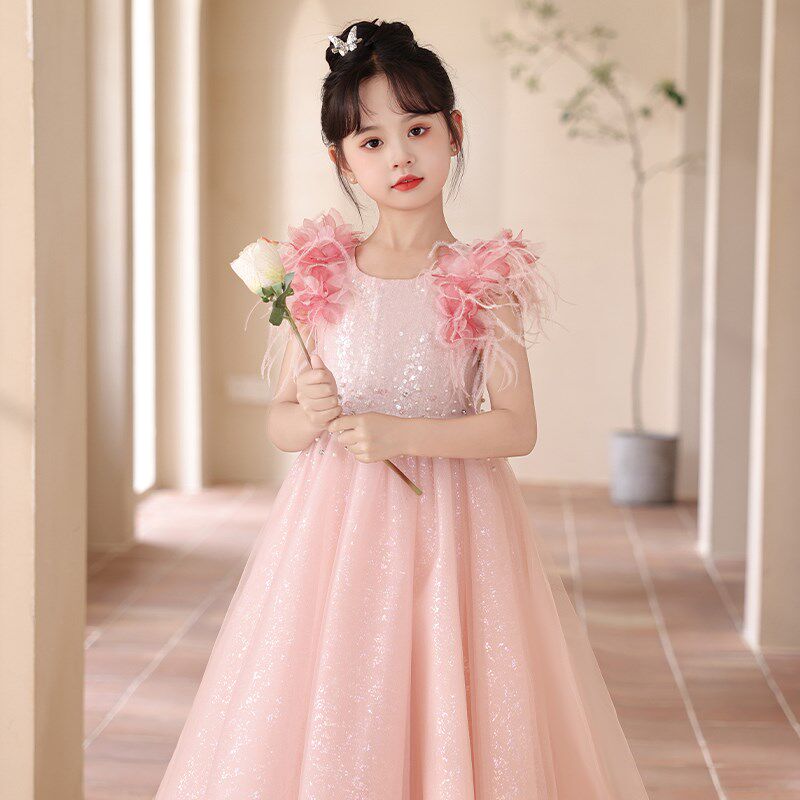 女童礼服粉色花仙子高端洋气亮片生日钢琴主持走秀演出齐地公主裙