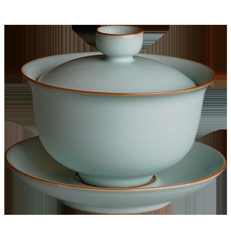 汝窑盖碗茶杯单个大号泡茶碗景德镇汝瓷三才杯手工陶瓷茶具冰裂釉