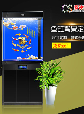 超白鱼缸背景画纸高清侧面竖版龙鱼贴纸图非板材外贴加厚定制包邮