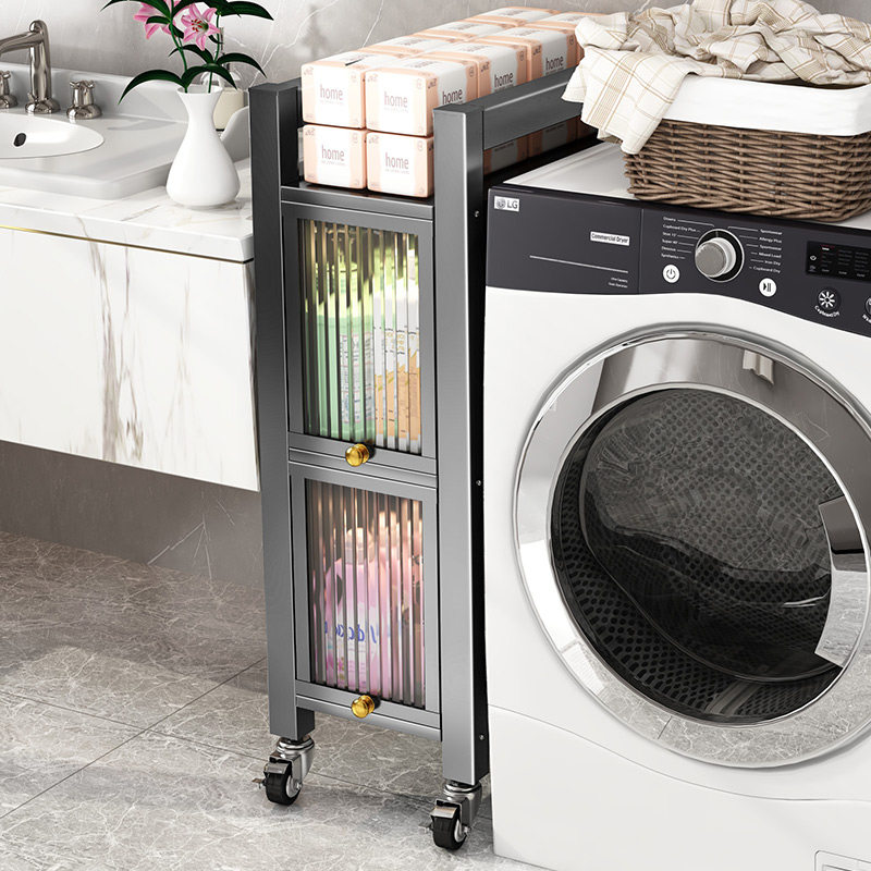 洗衣机侧面置物架阳台滚筒波轮旁边窄缝侧边夹缝收纳柜带门置物柜