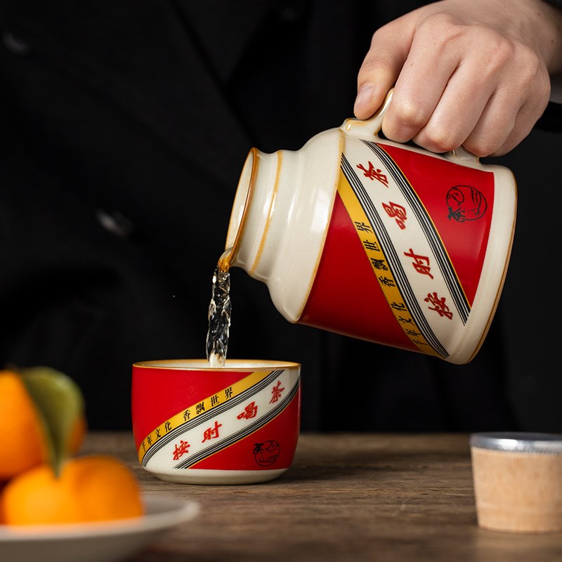 汝窑按时喝茶陶瓷泡茶杯带盖个人专用中式大容量仿保温瓶定制水杯