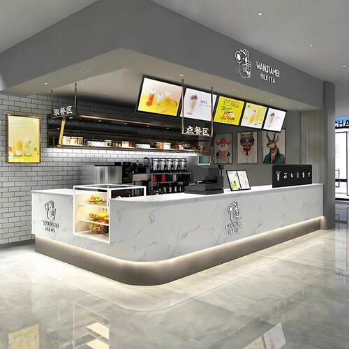 奶茶店吧台收银吧台柜综合简约现代角落大理石咖啡厅前台柜台