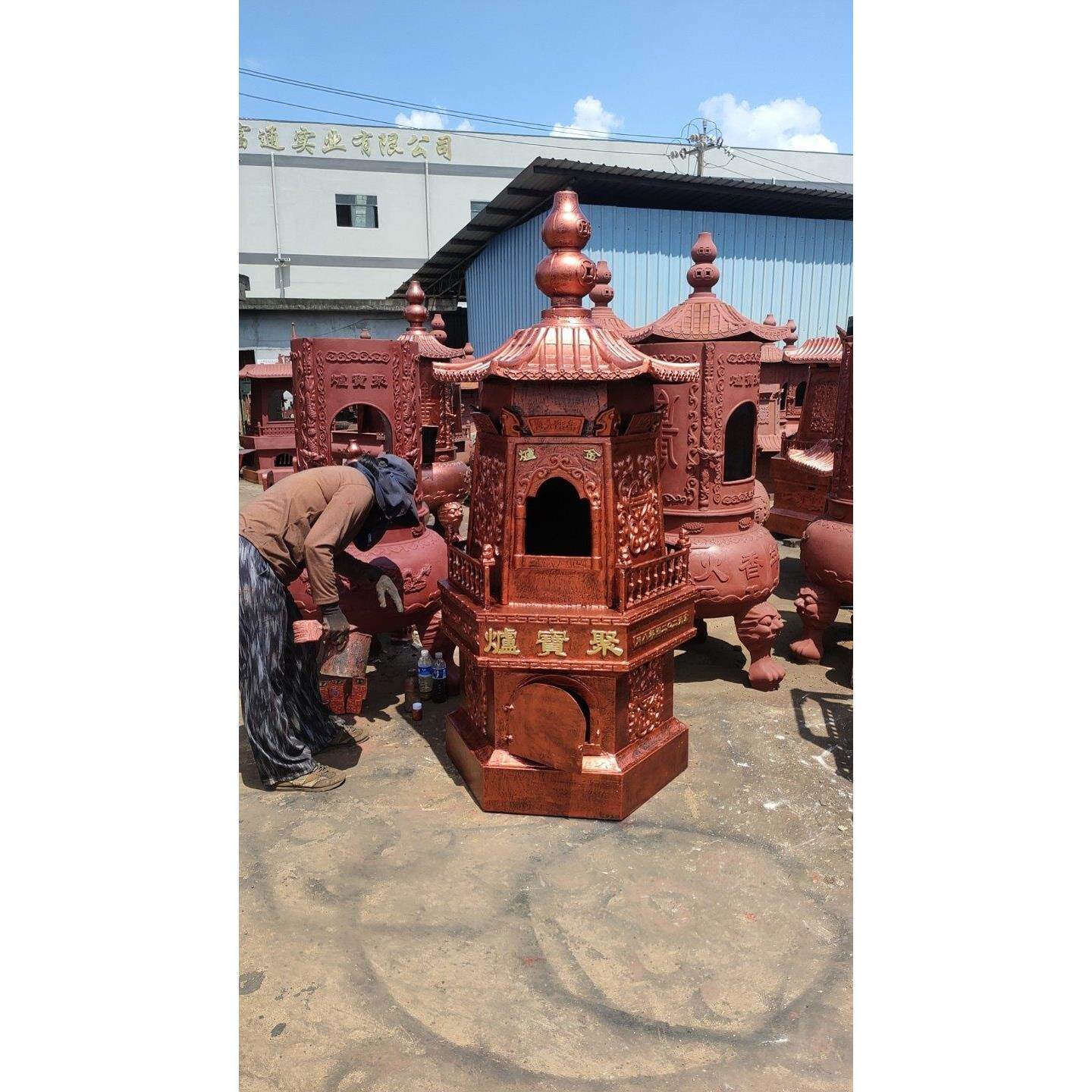 铸铁寺庙香炉户外道观烧纸室外化宝炉宗祠圆形祠堂化钱六角定制