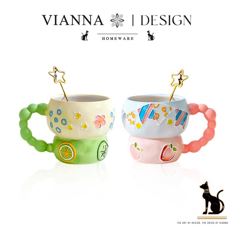 VIANNA丨蓝莓Mor卡通手绘水杯陶瓷马克杯大容量早餐牛奶杯礼物