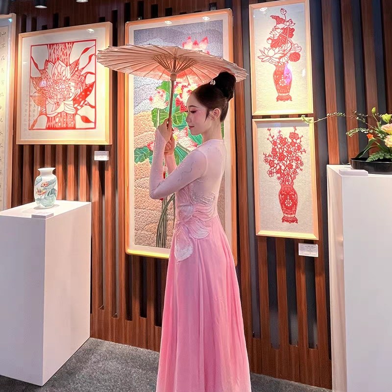 芙蕖古典舞蹈服女汉唐印飘逸大摆裙纱衣中国舞演出合唱服歌伴舞裙
